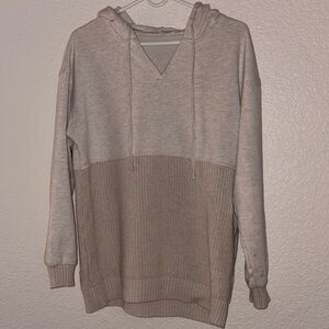Women Two-Tone Knit Hoodie Sweater